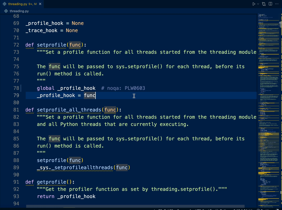 Hovering over a noqa code in VS Code